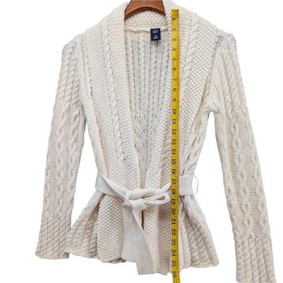 Vtg GAP Cable Knit Cardigan Womens Cream Belted Cotton Blend Sweater Size XS - Picture 6 of 10
